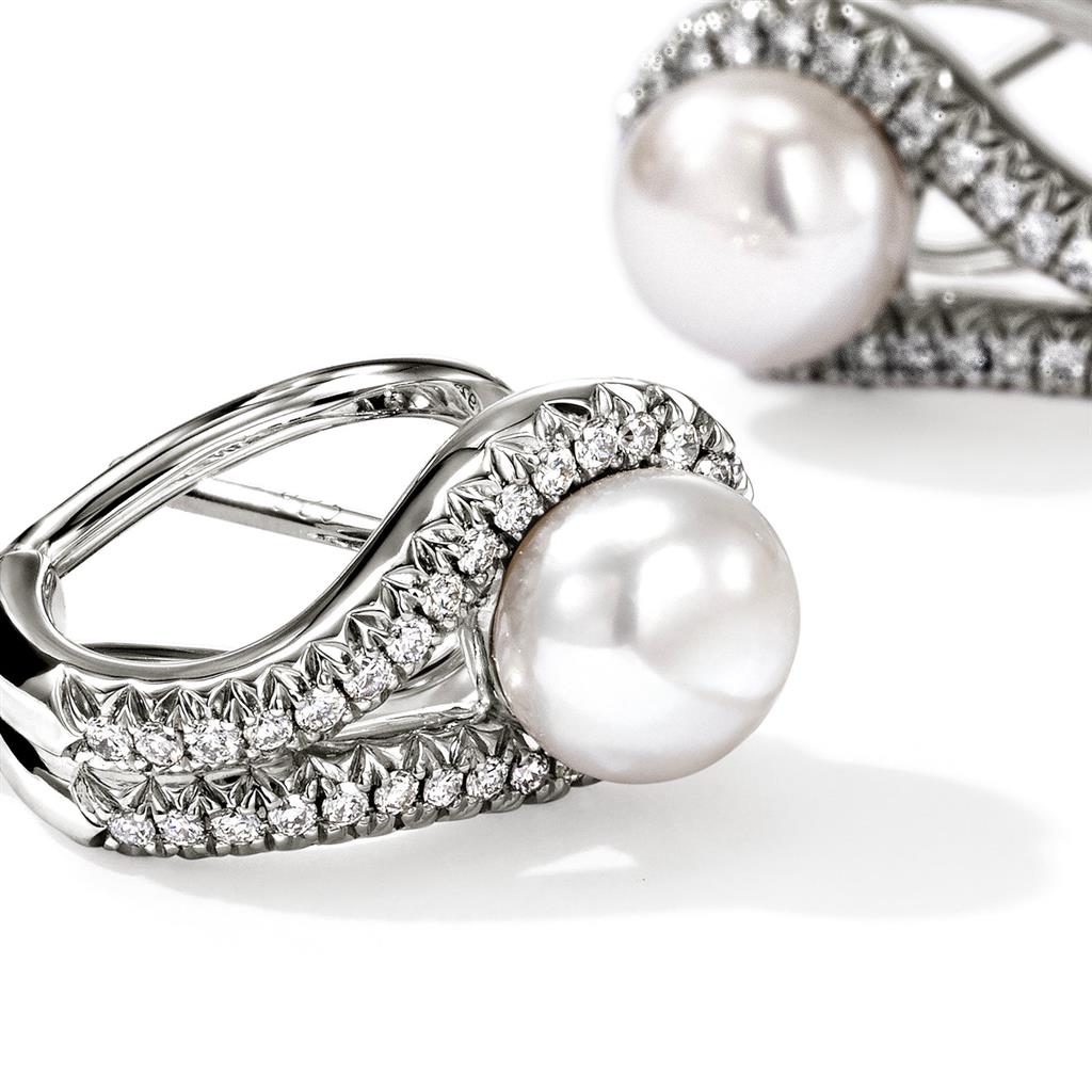 Sterling Silver 6–6.5mm Cultured Freshwater Pearl & 0.31ctw Diamond Surf Earrings