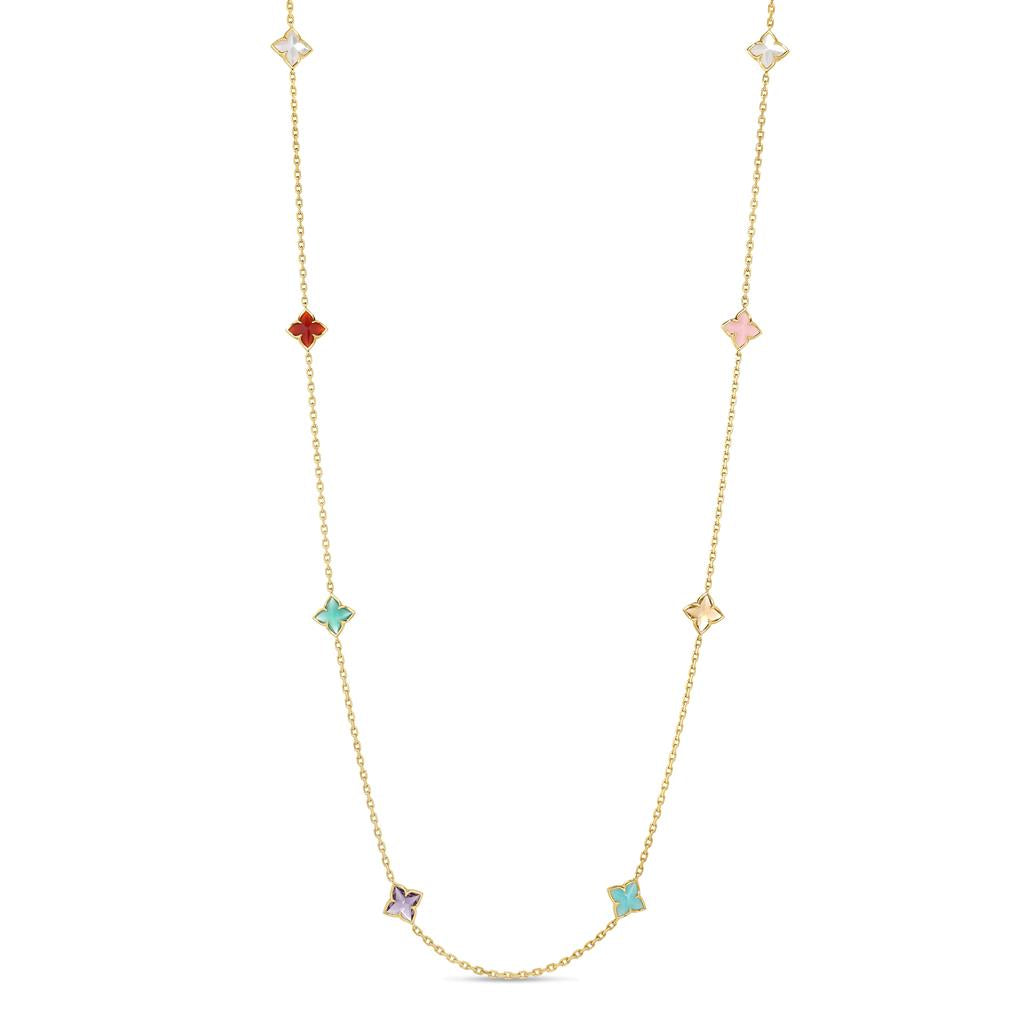 18K Yellow Gold Roberto Coin Venetian Princess Carnival Mixed-Stone Flower Station Necklace