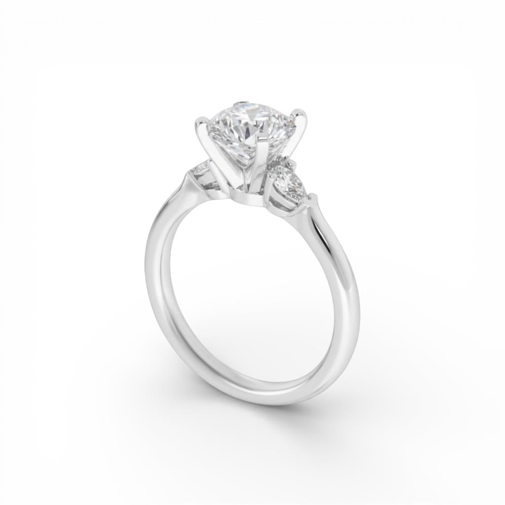 14kt White Gold 3-Stone Engagement Ring with Pear-Shaped Side Diamonds – 0.70ct Center