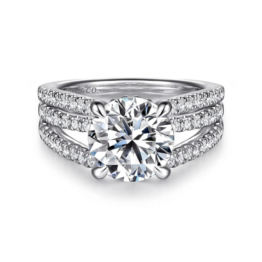 14kt White Gold 3-Row Split Shank Diamond Semi-Mounting