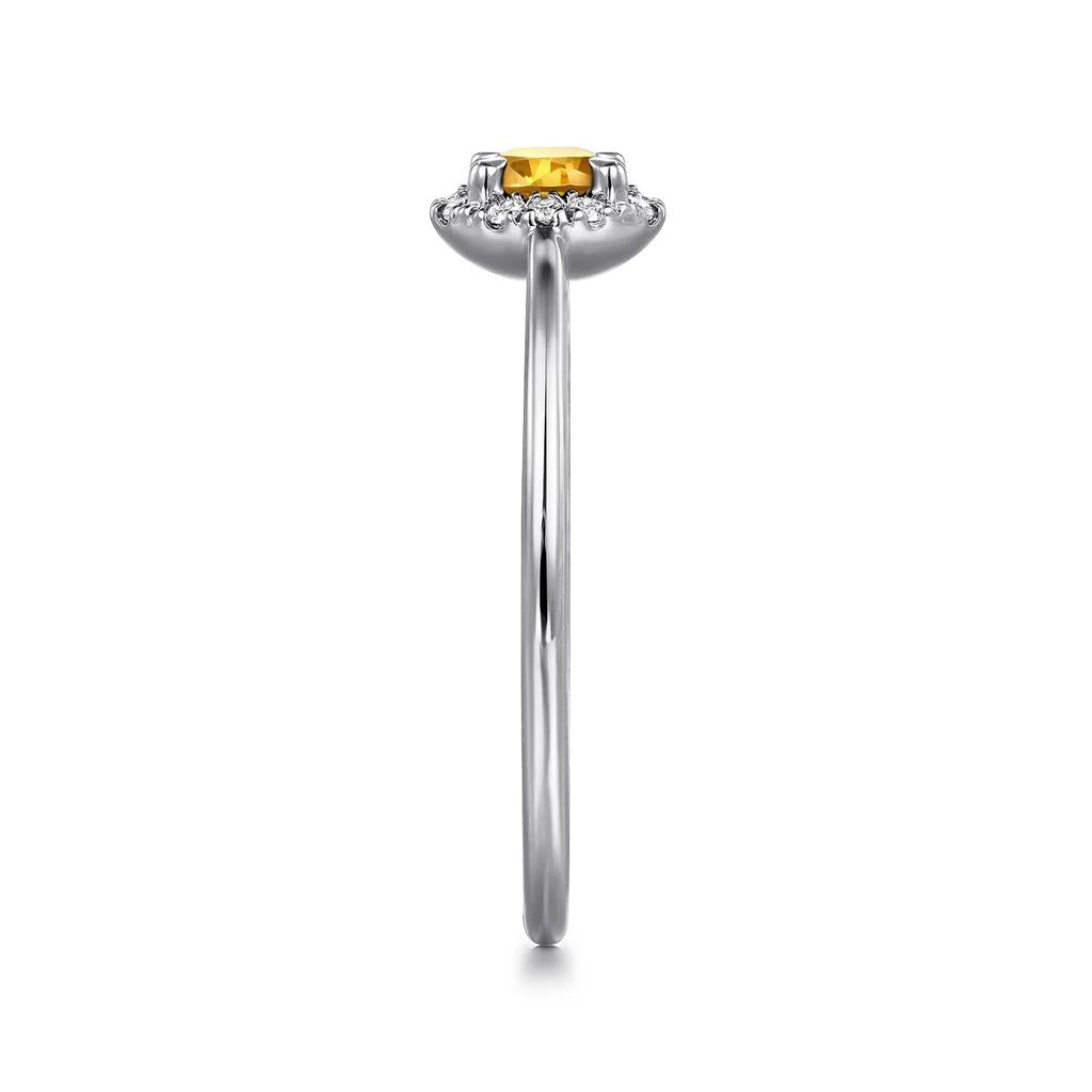 14K White Gold Citrine and Diamond Halo Promise Ring