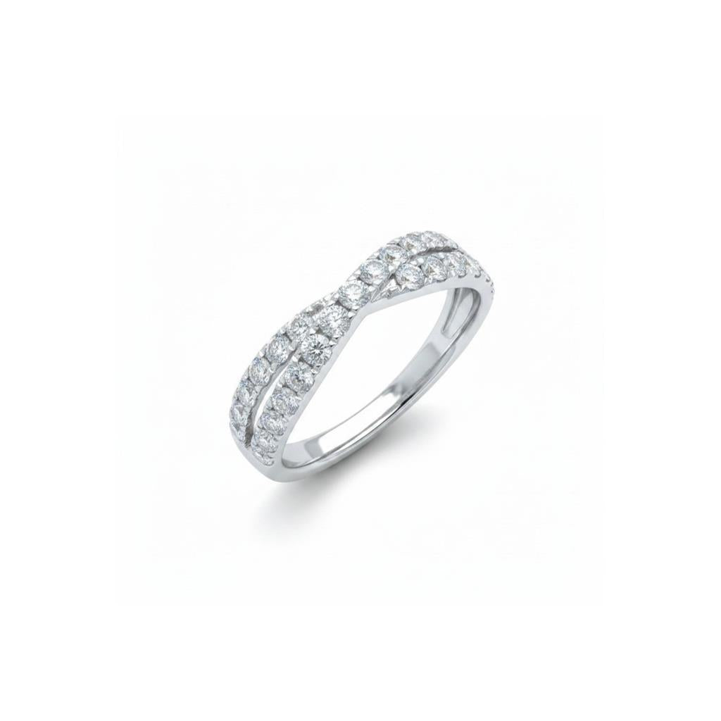 18K White Gold Diamond Crossover Wedding Band | 0.84ct