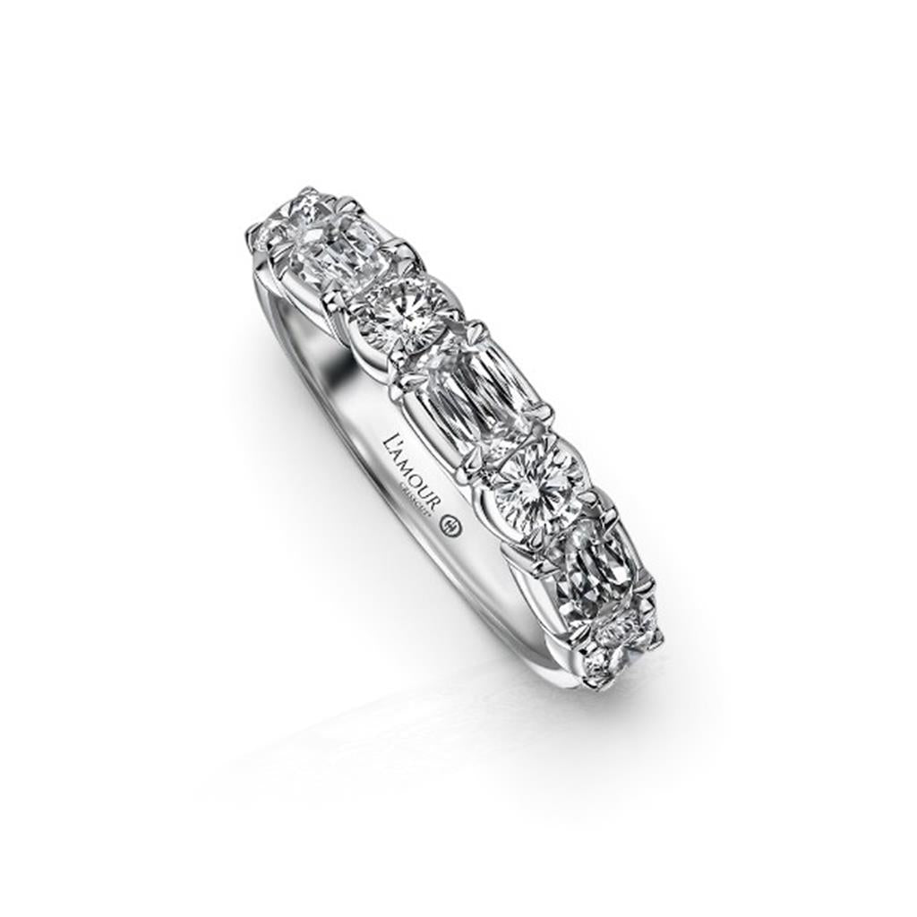 14kt White Gold Alternating Shape L’Amour Crisscut Diamond Wedding Band
