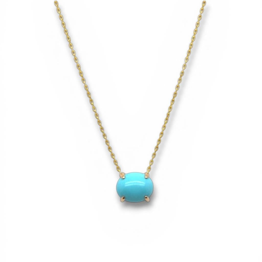 Ladies 14 Kt Yellow Gold Oval Turquoise Solitaire Necklace