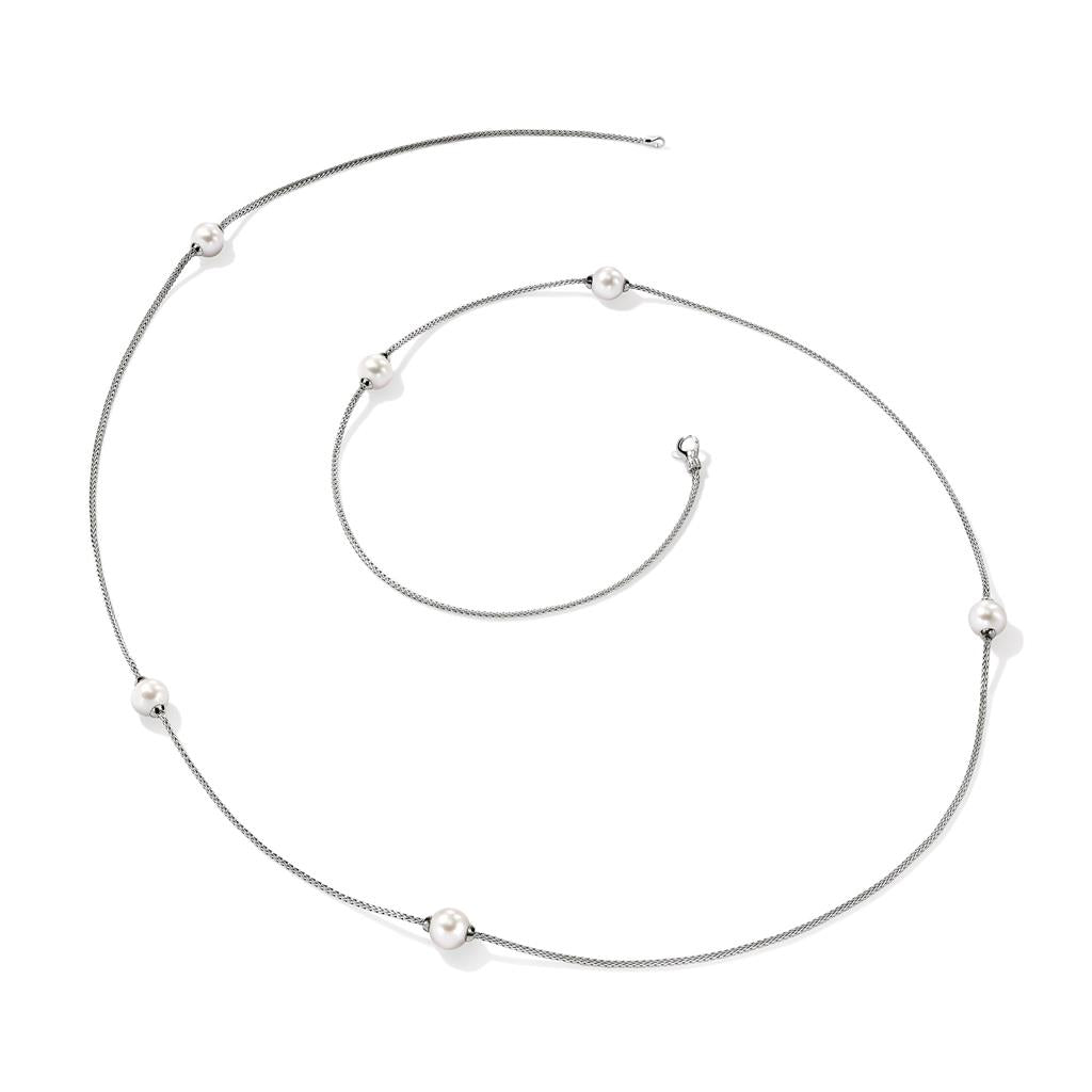 Sterling Silver Pearl Station Necklace