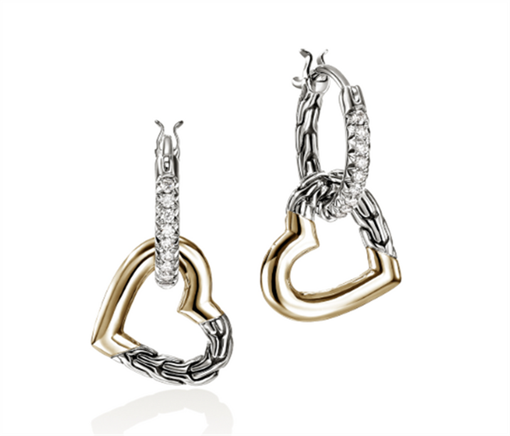 Sterling Silver & 14kt Yellow Gold Diamond Essential Heart Drop Earrings