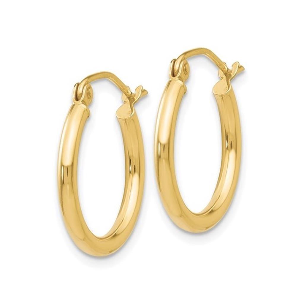 14 KT Yellow Gold 2mm Tube Hoop Earrings