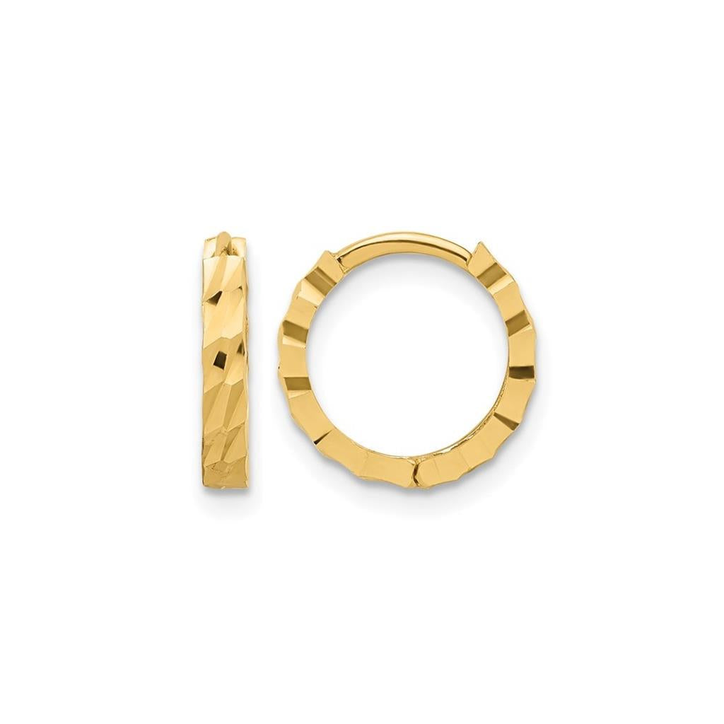 14K Yellow Gold Diamond-Cut 12.5mm Huggie Hoop Earrings