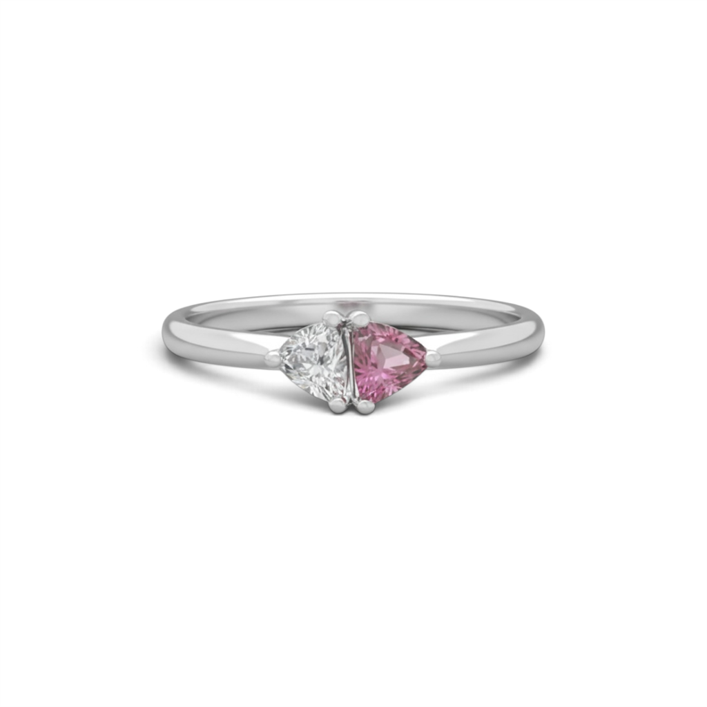 14KT White Gold Two-Stone Pink Tourmaline And Diamond Ring