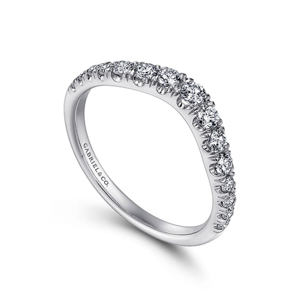 14K White Gold Curved Diamond Wedding Band