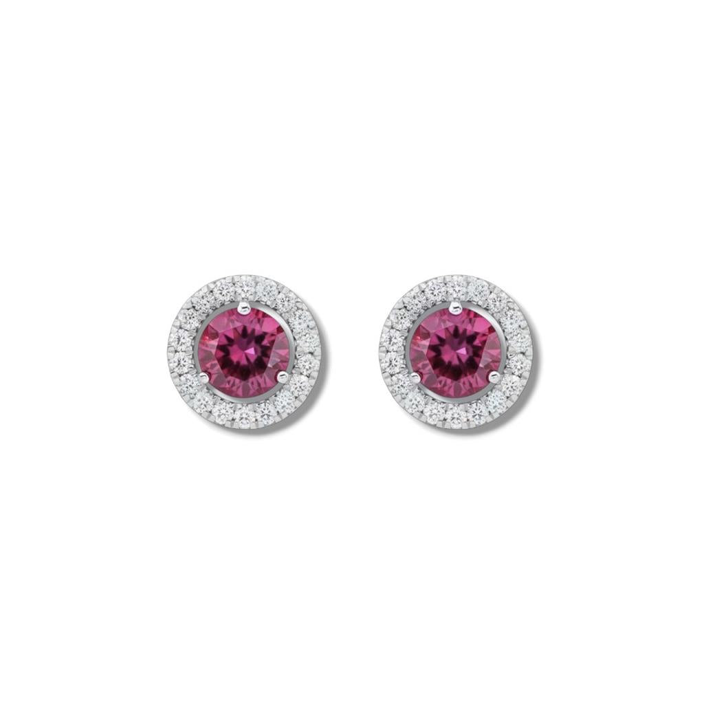 14 Kt White Gold Pink Garnet & Diamond Halo Stud Earrings
