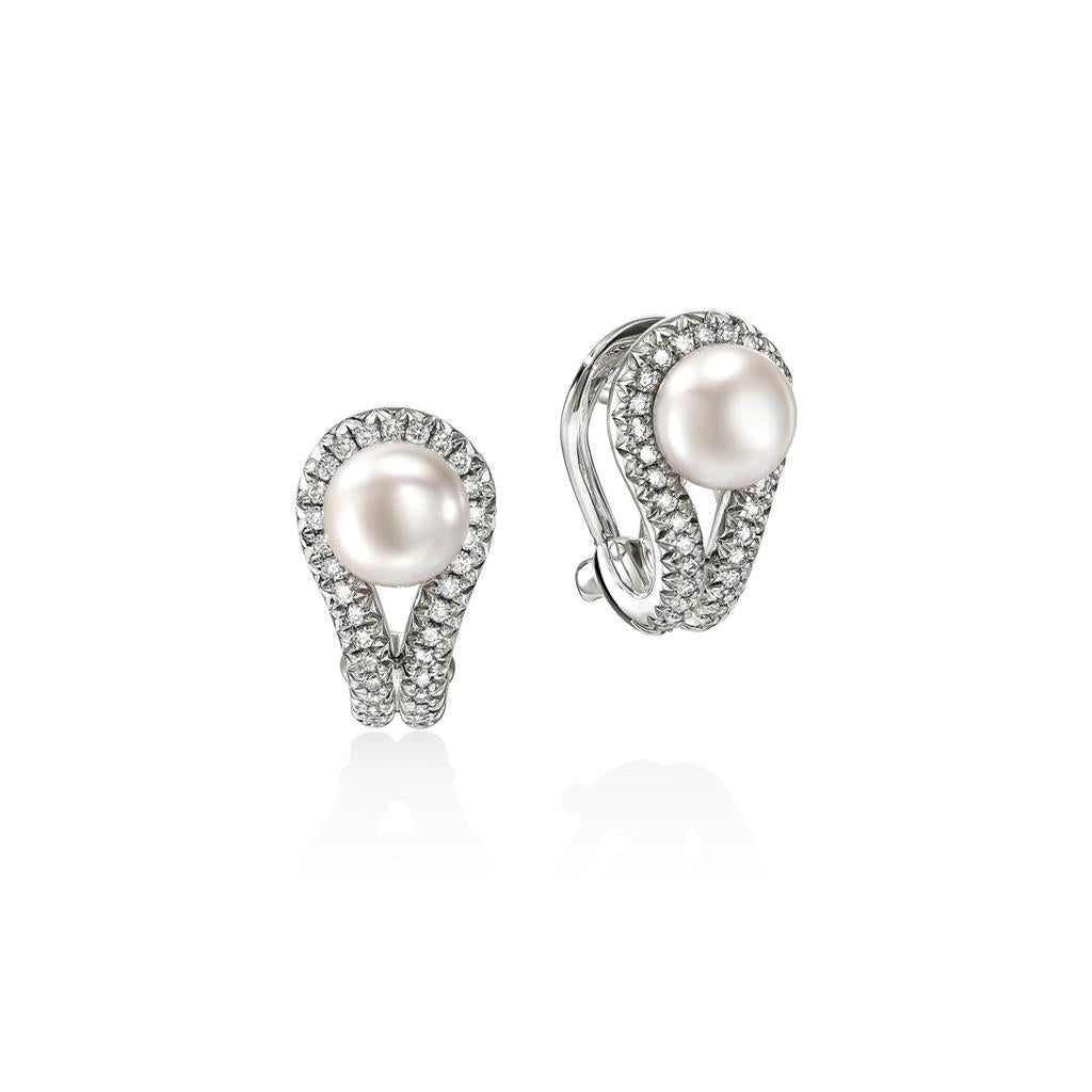 Sterling Silver 6–6.5mm Cultured Freshwater Pearl & 0.31ctw Diamond Surf Earrings
