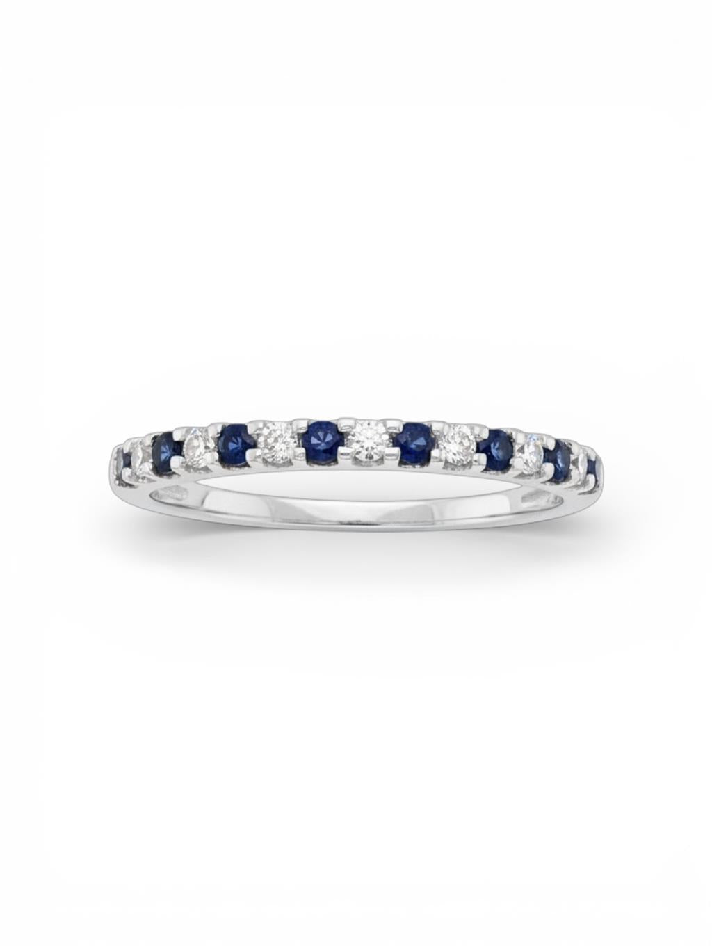 14KT White Gold Alternating Sapphire & Diamond Band