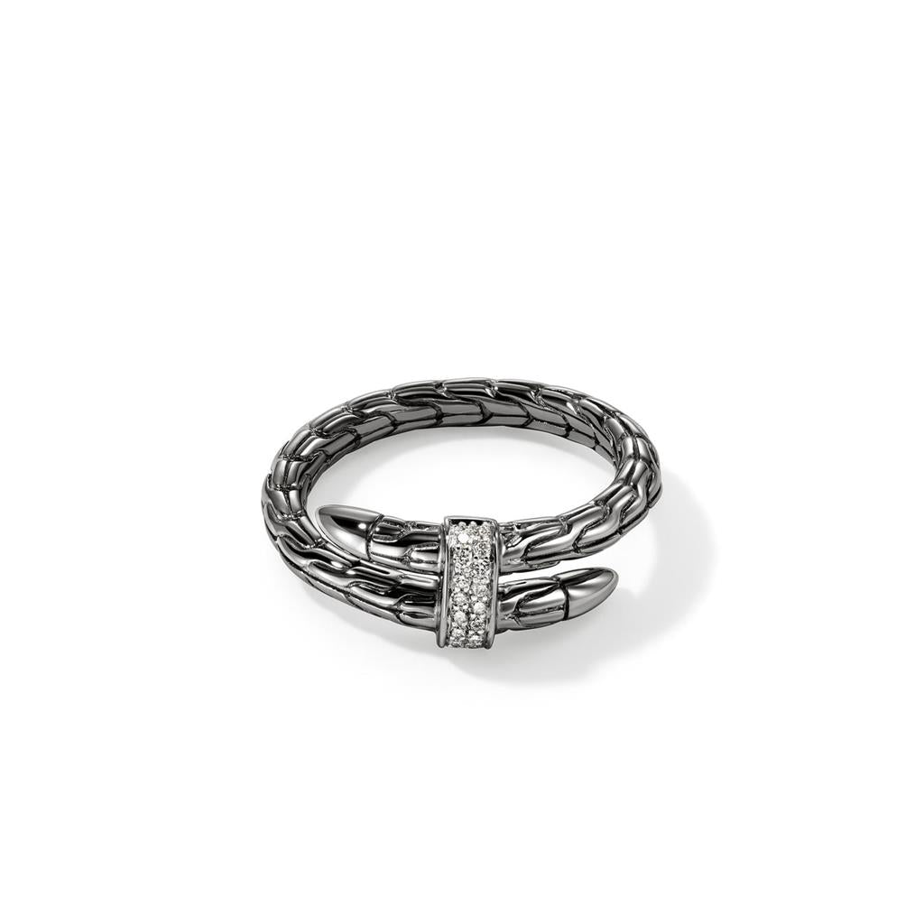 Sterling Silver with Black Rhodium Diamond Spear Single Wrap Ring