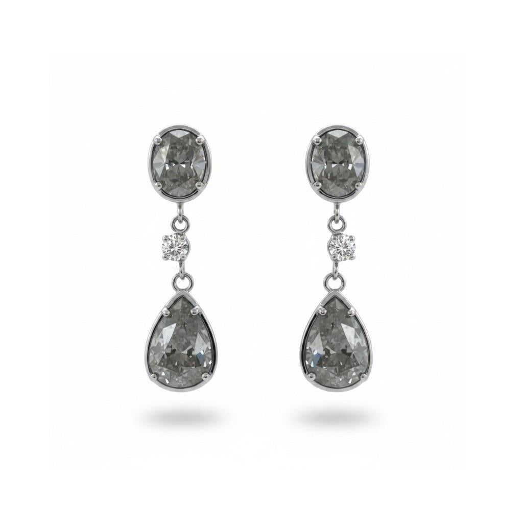 14kt Three-Stone Salt & Pepper Diamond Dangle Earrings