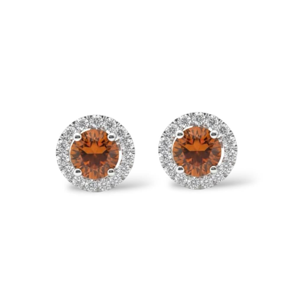 14K White Gold Spessartite Garnet & Diamond Halo Stud Earrings | 1.17 CTW
