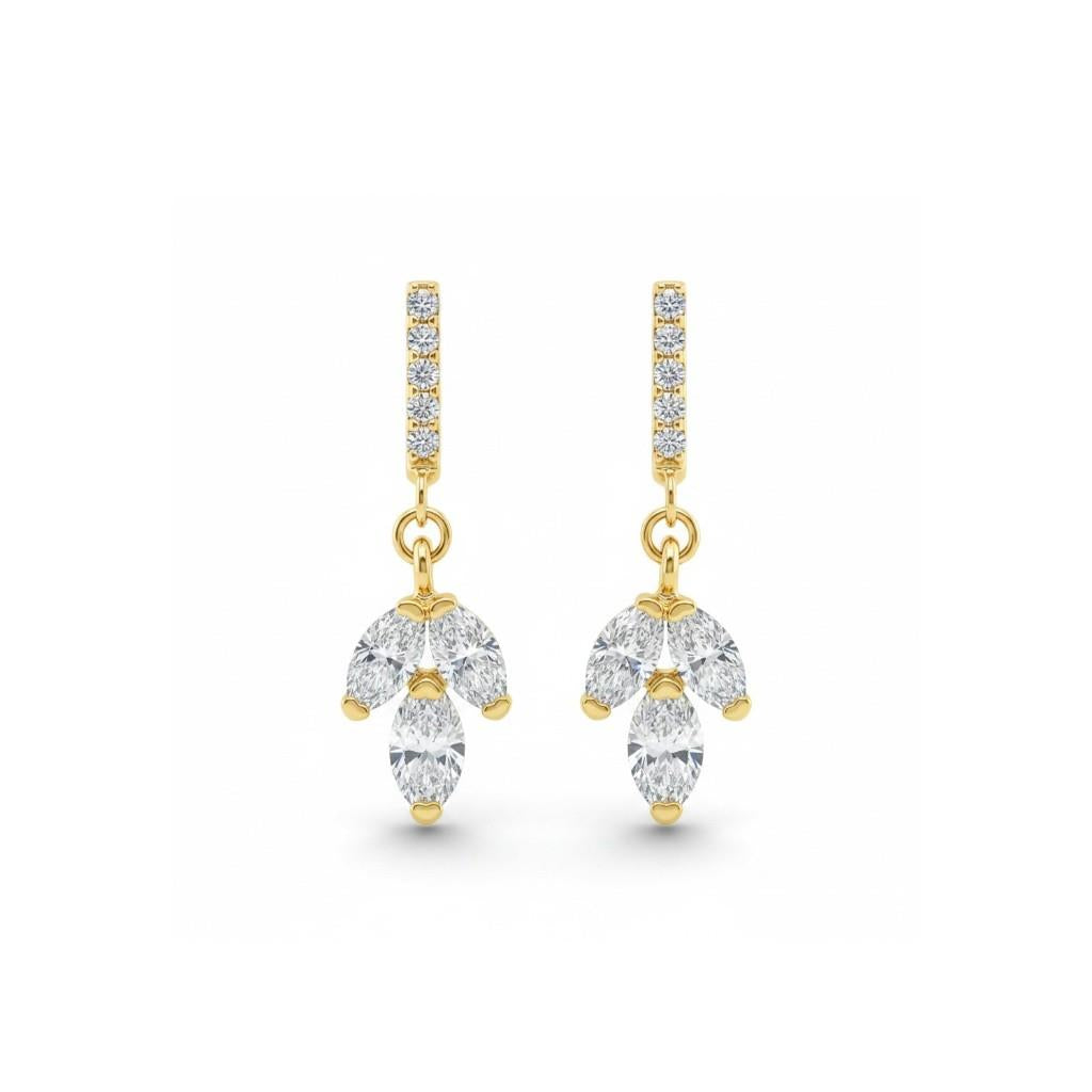 14kt Yellow Gold Marquise & Round Diamond Dangle Earrings