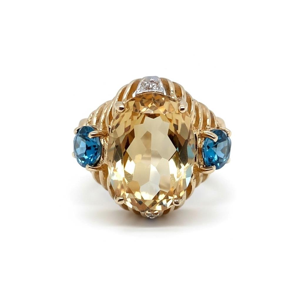 10kt Yellow Gold Vintage Citrine & Blue Topaz Ring – Size 6