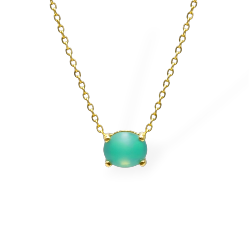 14KT Yellow Gold Oval Chrysoprase Chalcedony Solitaire Necklace
