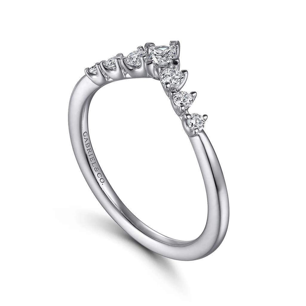 14K White Gold Curved Diamond Wedding Band