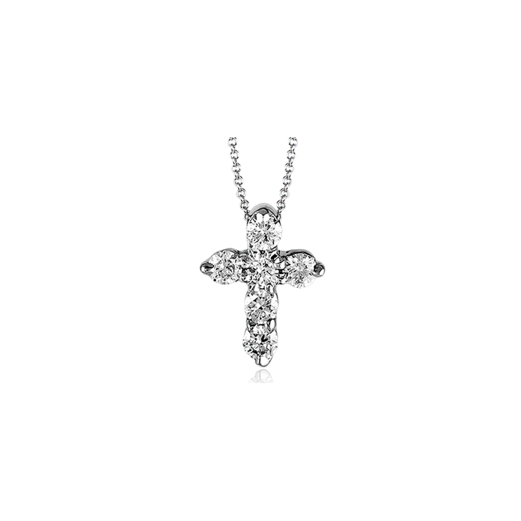 14kt White Gold Diamond Cross Pendant Necklace – 0.12ctw, Adjustable 17–19"