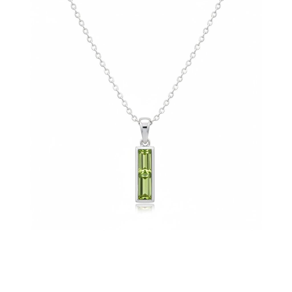 14K White Gold 2-Stone Peridot Bar Pendant | 0.98 CTW