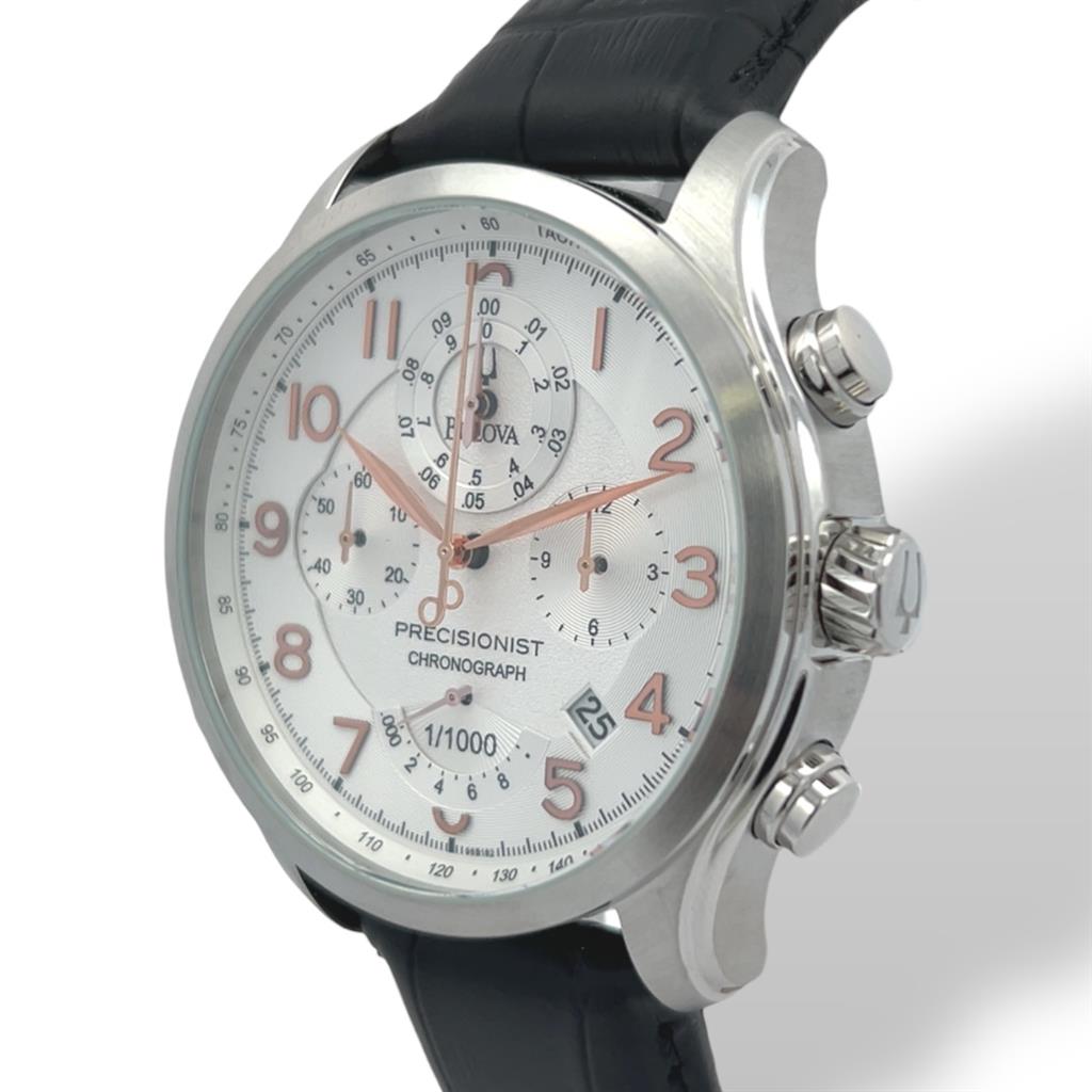 Certified Authentic Bulova Precisionist 46.5mm White Dial Leather Strap Watch