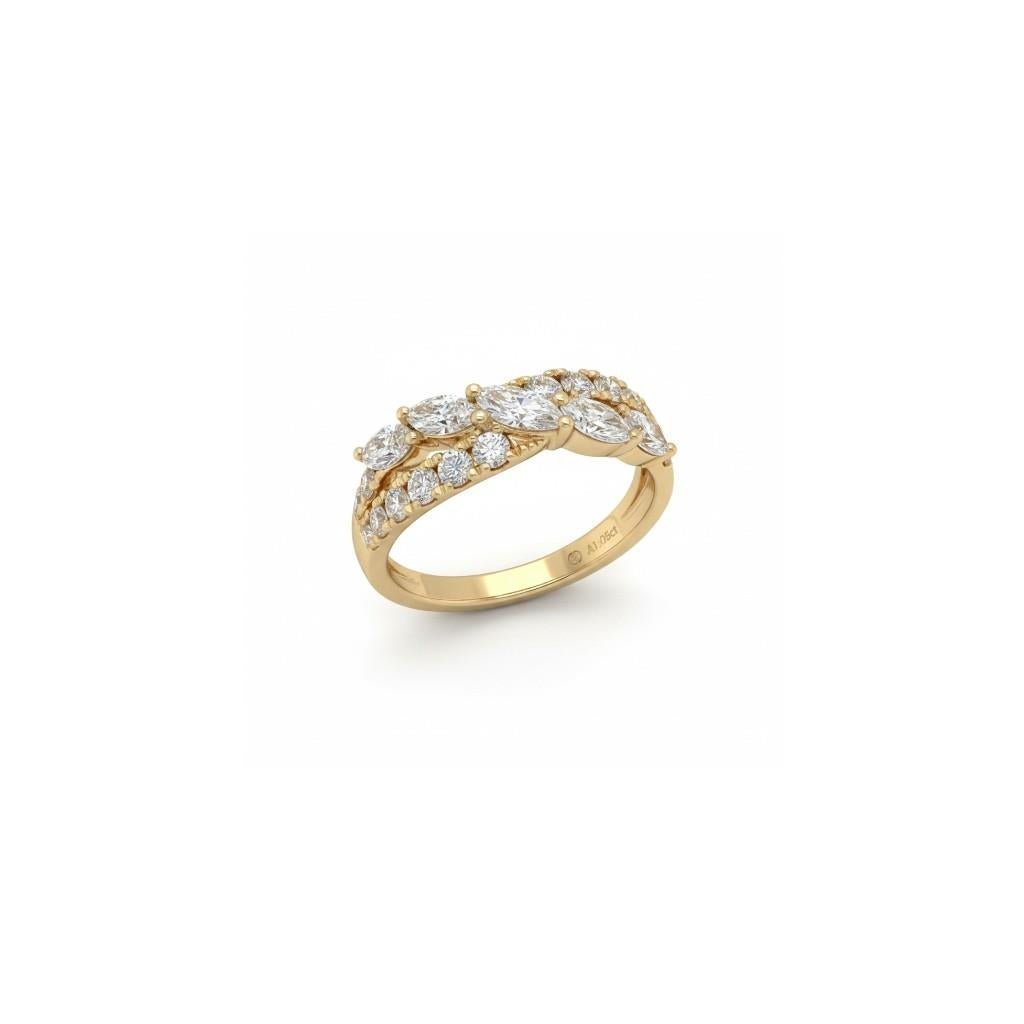 18K Yellow Gold Crossover Diamond Wedding Band