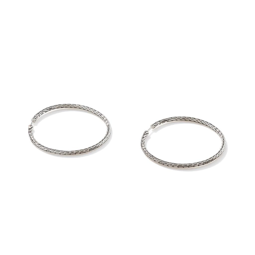 Sterling Silver 50mm Carved Chain Hoop Earrings