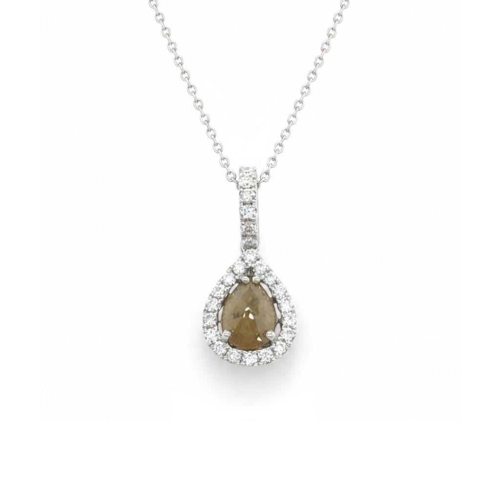 18K White Gold Yellow Pear Diamond Halo Pendant