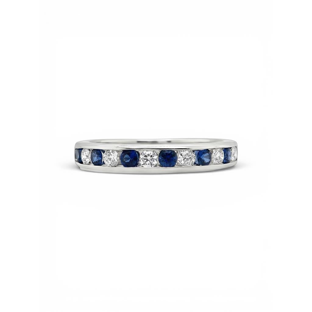 14KT White Gold Diamond & Sapphire Alternating Band