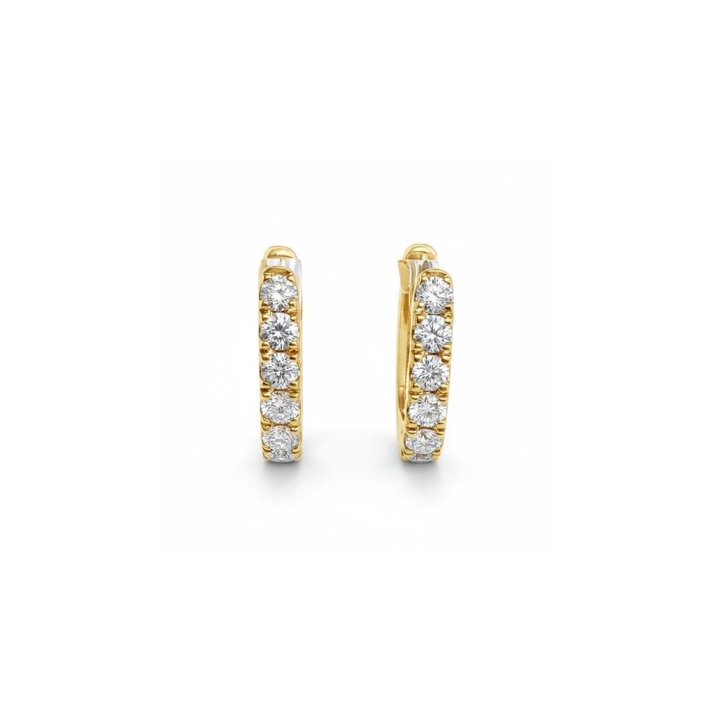 18K Yellow Gold Diamond Huggie Hoop Earrings | 0.50ct