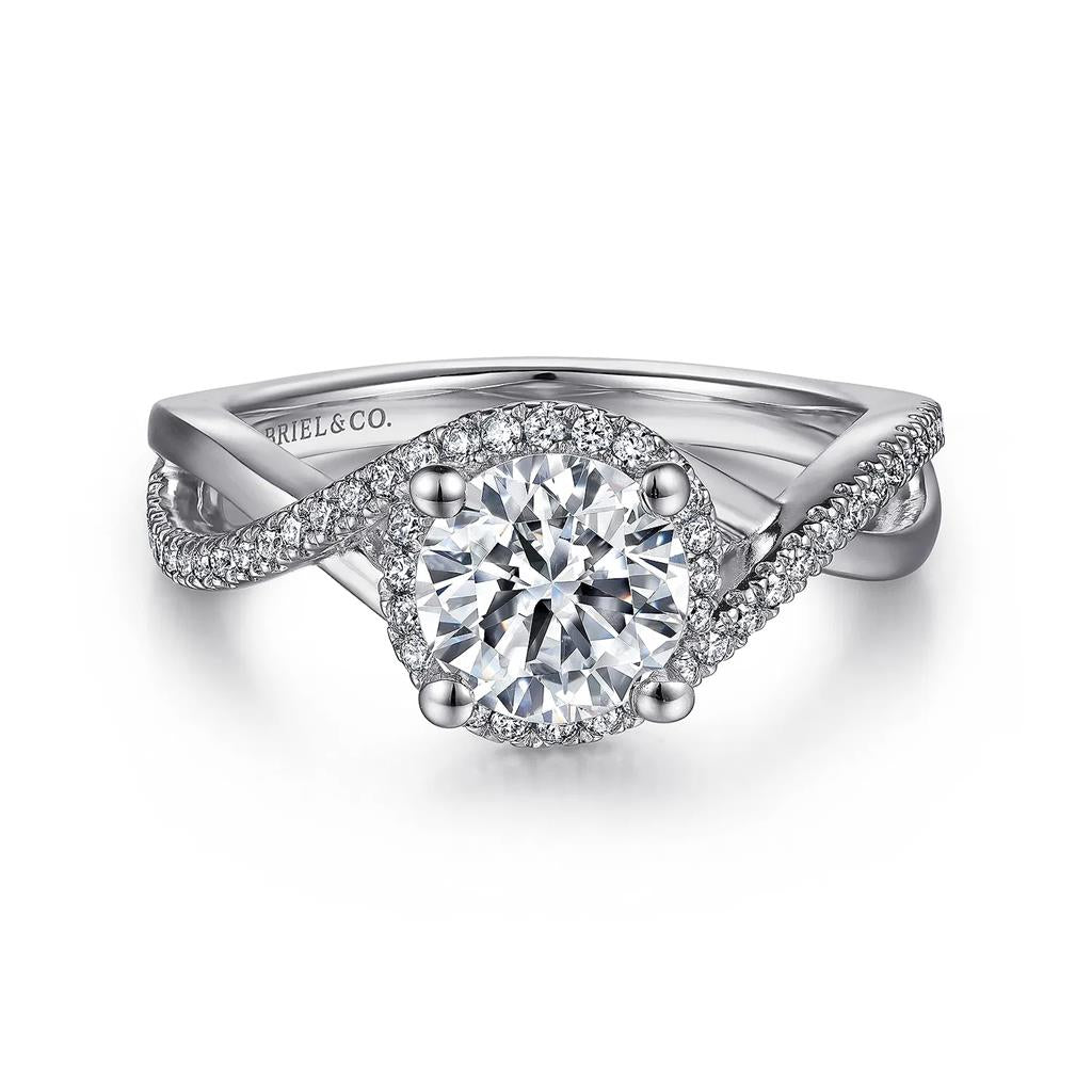 14kt White Gold Diamond Halo Twist Shank Engagement Ring14kt White Gold Diamond Halo Twist Shank Engagement Ring