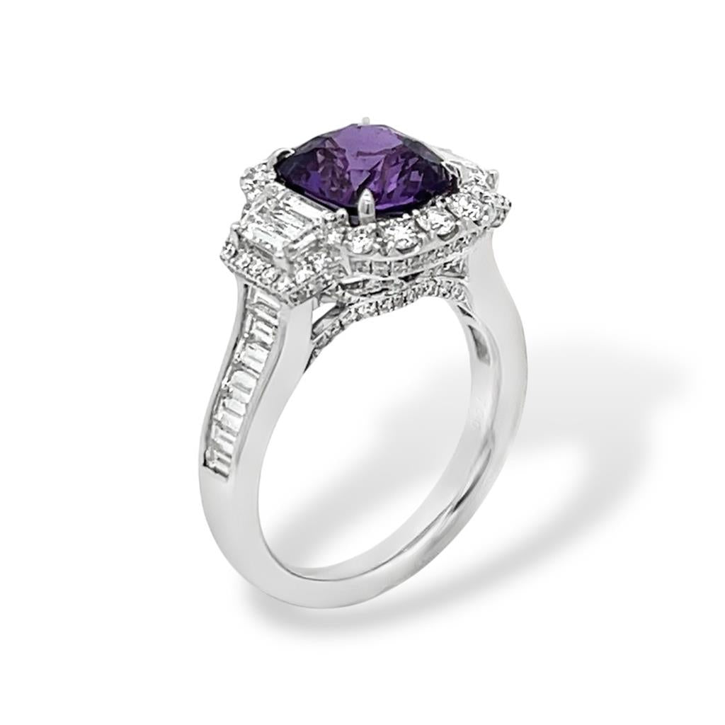 18kt White Gold Unheated Natural Purple Sapphire & Diamond Ring - side view
