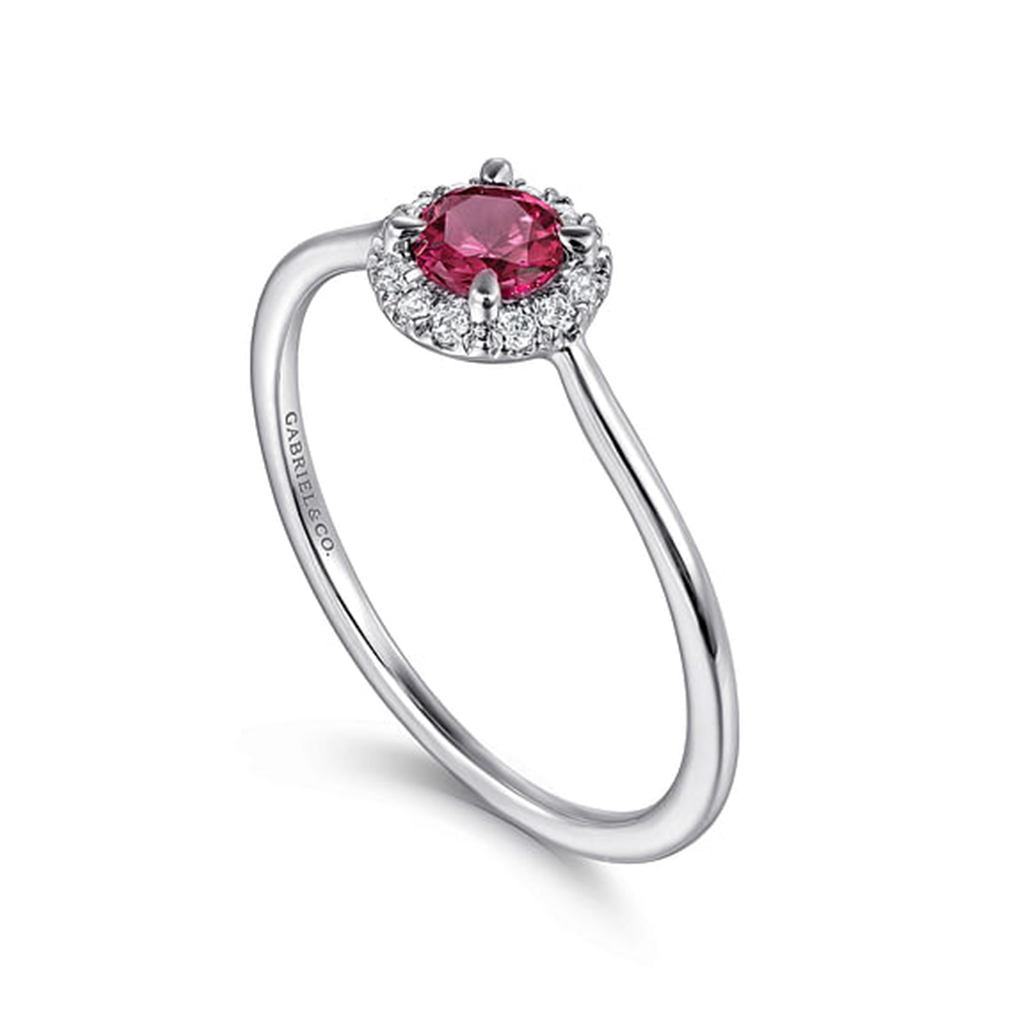 14kt White Gold Pink Tourmaline & Diamond Halo Fashion Ring