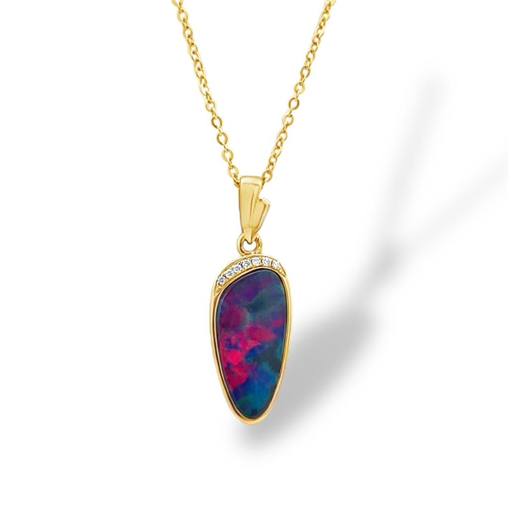 14Kt Yellow Gold Blue Opal and Diamond Pendant