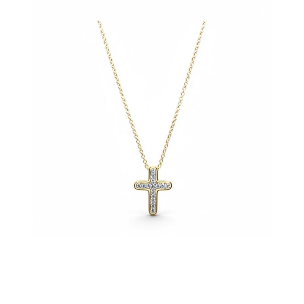14K Two-Tone Diamond Cross Pendant Necklace