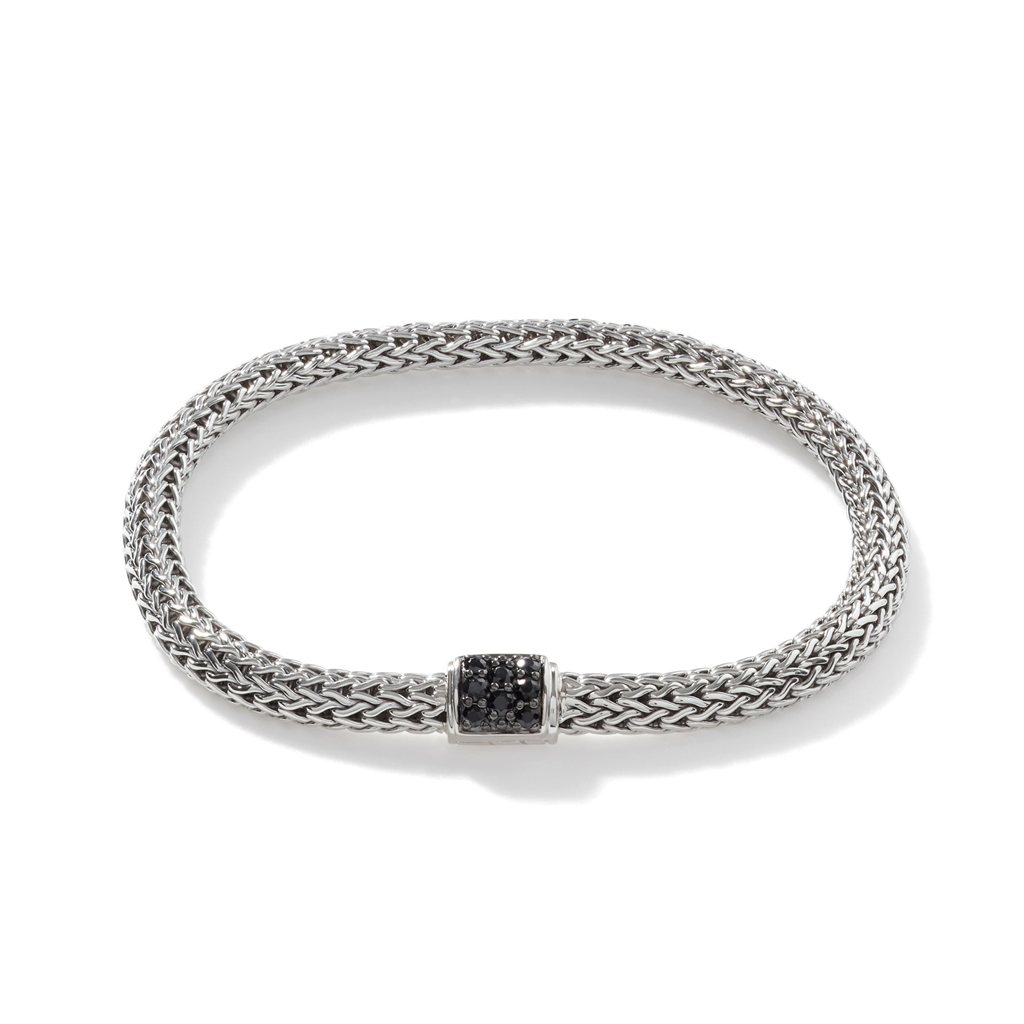 Silver Small Icon Bracelet with Black Sapphires
