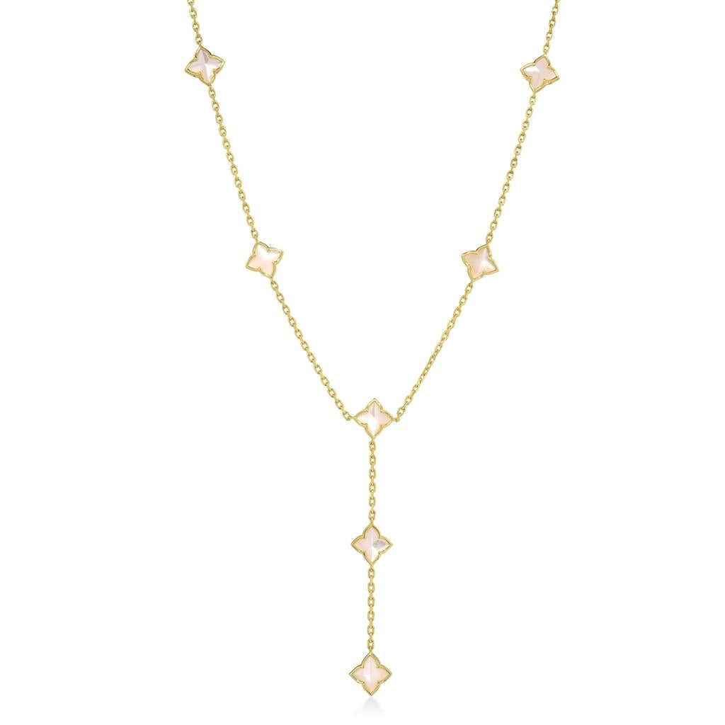 18K Yellow Gold Venetian Station Lariat Necklace 17"