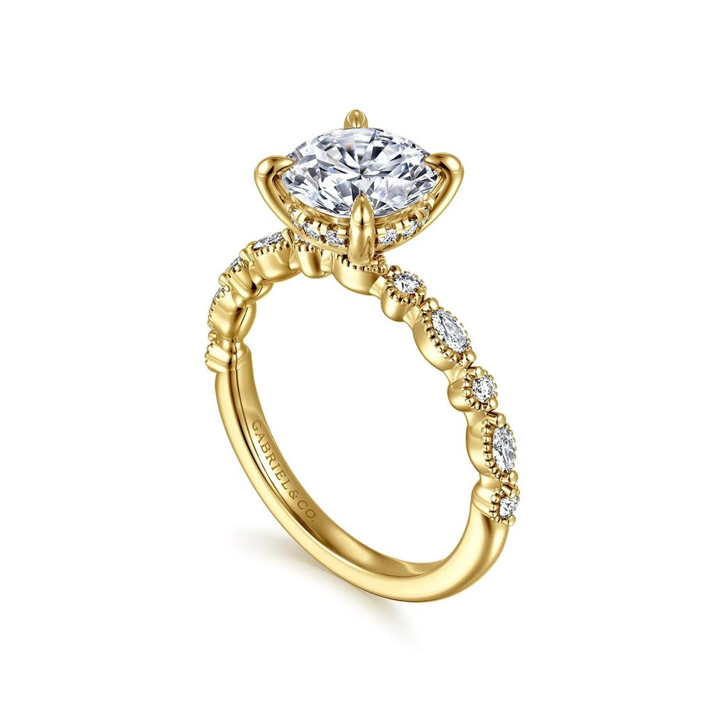 14K Yellow Gold Hidden Halo Diamond Semi-Mount Engagement Ring