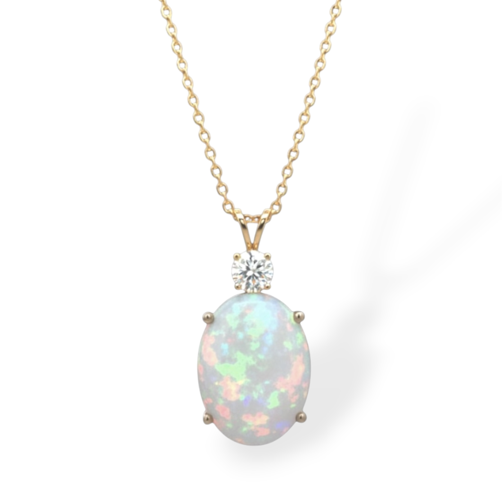14K Yellow Gold Opal And Diamond Two-Stone Pendant