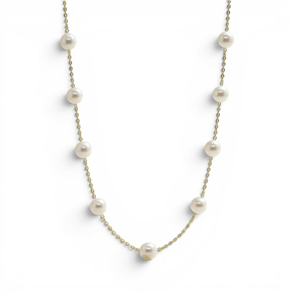 14KT Yellow Gold Cultured Pearl Tin Cup Necklace