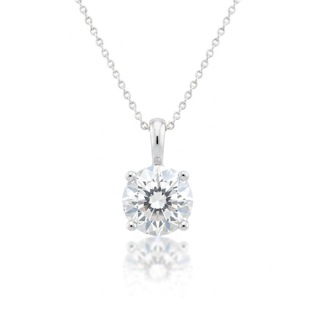 14K White Gold Round Diamond Solitaire Pendant