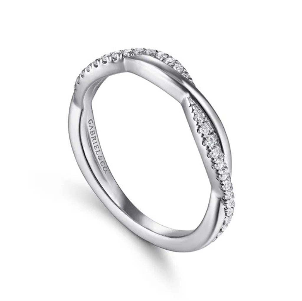 14 KT White Gold Twist Diamond Wedding Band Designed By Gabriel and Co.