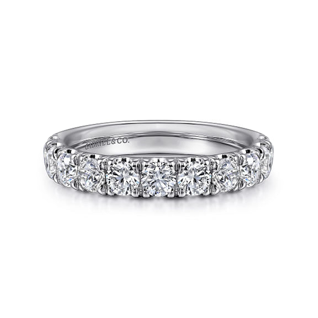 14K White Gold 11 Stone French Pave Set Diamond Wedding Band - 1.5 ct