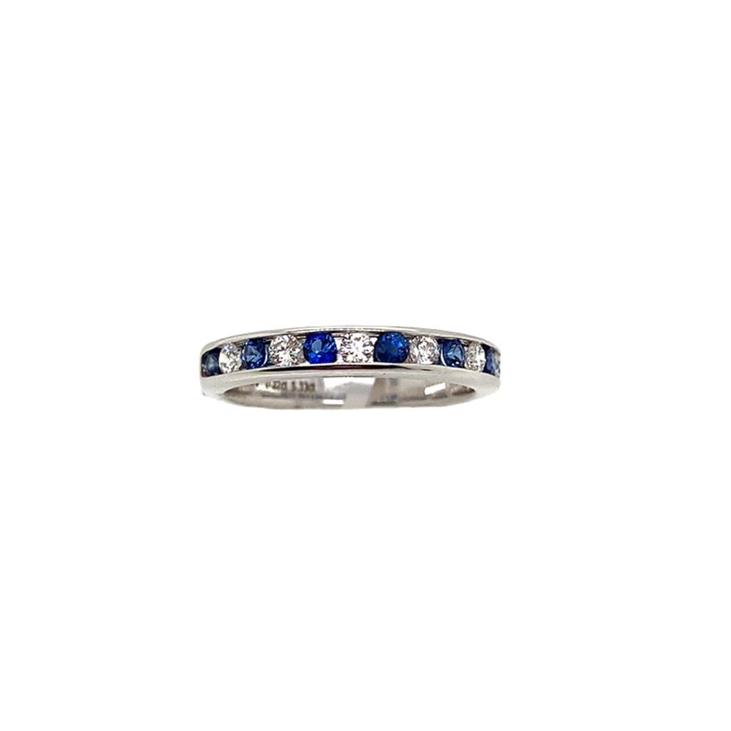 14KT White Gold Diamond & Sapphire Alternating Band