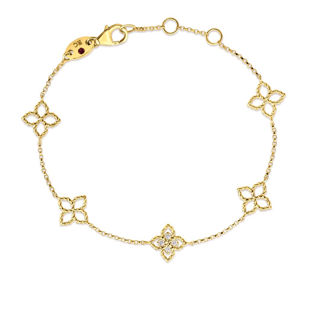 Roberto Coin 18kt Yellow Gold Diamond Flower Station Bracelet