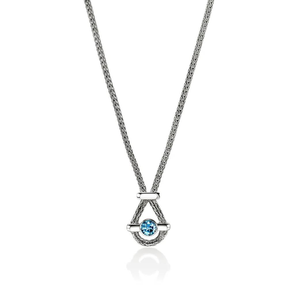 Sterling Silver 8mm Treated Swiss Blue Topaz Icon Necklace – 18–20"