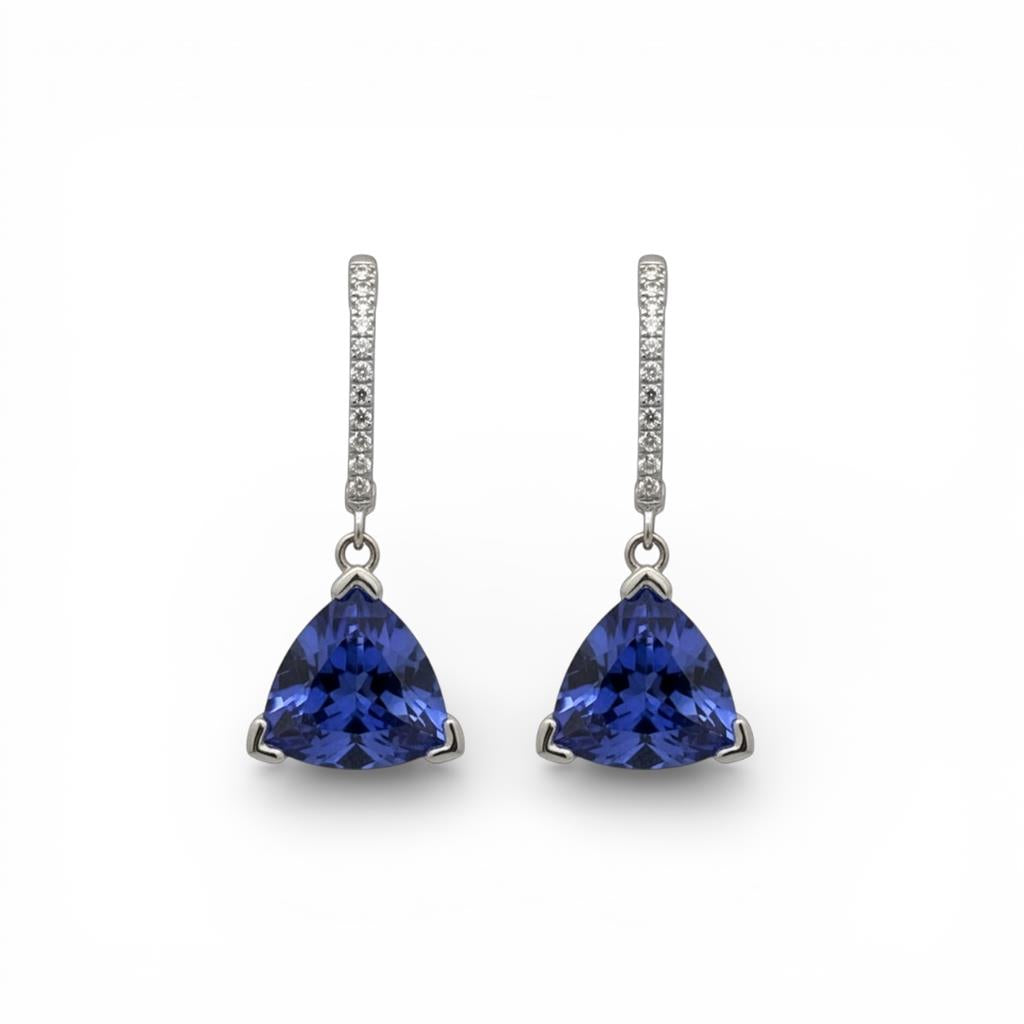 14KT White Gold Tanzanite and Diamond Dangle Earrings