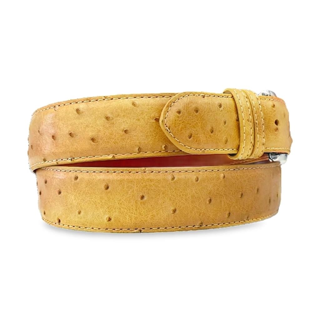 40mm Antique Saddle Tan Leather Ostrich Quill Belt with Matching Stitching